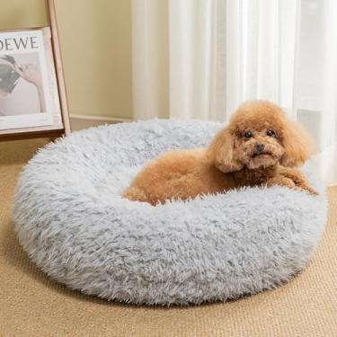 Imagem de KHONSU PET Cama de cachorro calmante donut para filhotes e gatos, abraçadeira redonda de pelúcia com espuma viscoelástica picada, suporte anti-ansiedade para cães pequenos, lavável na máquina e