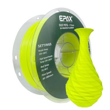 Imagem de EPAX Filamento de impressora 3D PETG rápido de 1,75 mm, filamento de impressão 3D PETG de alta velocidade, precisão dimensional +/- 0,03 mm, carretel de 1 kg (amarelo neon)