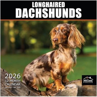 Imagem de Calendário de parede MICASA Dachshunds de cabelos compridos 2026 12 meses | Abertura de 30,5 cm x 61 cm | Papel grosso e resistente | Presente | Calendário 2026