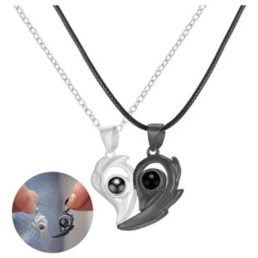 Imagem de Colar Para Casal Magnético Duas Metades Te Amo 100 Idiomas Prateado - 