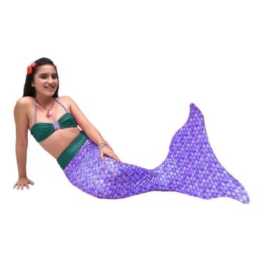 Imagem de Cauda de Sereia Completa para Nadar + Nadadeira Concha Roxa