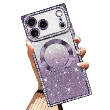Imagem de AIGOMARA Capa magnética para iPhone 17 Pro de 6,3 polegadas [compatível com MagSafe] Capa de telefone com glitter de TPU macio com strass de diamante, cantos reforçados à prova de choque para mulheres