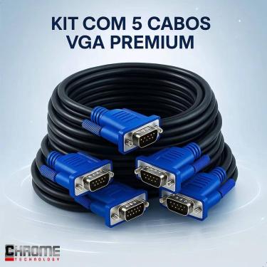 Imagem de 2X Combo 5 Cabos Vga Para Monitor Cabo Resistente Blindado