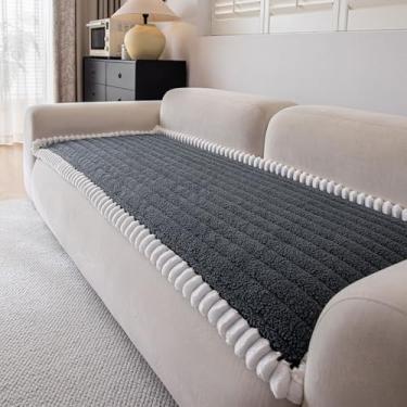 Imagem de DREAMINGO Capa de sofá antiderrapante para cães felpuda capa de sofá de pelúcia grossa lavável com textura listrada cinza escuro protetor de almofada para cães e gatos 70 x 203 cm