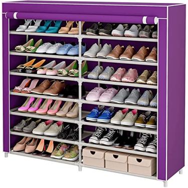 Imagem de Sapato de fila dupla para sapatos, organizador de armazenamento, 7 níveis, 42 pares, torre de prateleira portátil para sapatos com capa, armário de sapatos para entrada, prateleira de armazém