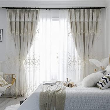 Imagem de Cortina blackout de camada dupla combinando com voile bordado em camadas sólido lápis plissado painel de cortina, para sala de estar, quarto de menina, sobreposição de tule, sombreamento térmico 1