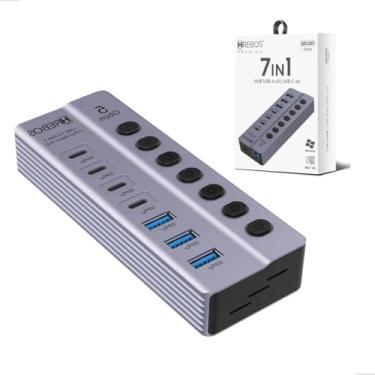 Imagem de Hub USB 3.0 7 em 1 com Botões Individuais – Alta Velocidade 5Gbps, Controle Independente, Ideal para Escritórios, Home Office e Gamers – Máxima Performance Para PC, Notebook, PS4, PS5 e TV Box
