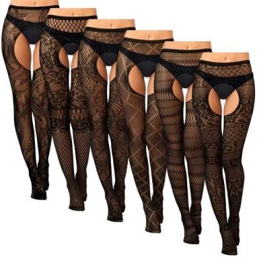 Imagem de Meias Skylety Fishnet Tigh High com suspensório, 6 pares