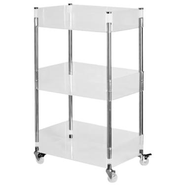 Imagem de Carrinho Organizador com Rodinhas 3 Prateleiras Multiuso Casa Cozinha Banheiro Quarto Closet Bandejas de Acrílico Estrutura de Aço Cromado