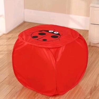 Imagem de Cesto Organizador de Brinquedos Roupas Objetos Dobrável com Tampa (Vermelho)