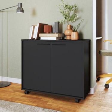 Imagem de Balcao Escritório 2 Portas 1 Prateleira 4 Pés Rodízios Em Mdp - Preto 