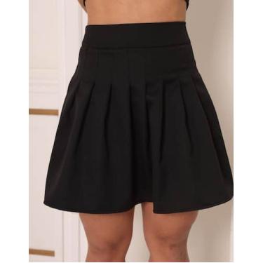 Imagem de Saia Feminina Alfaiataria Rodada Plissada Cós Alto - Generica, Preto, 