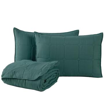 Imagem de Kit Cobre Leito Colcha Casa Scarpa Speciale King Matelado Toque Acetinado 400 Fios 3 Peças Verde