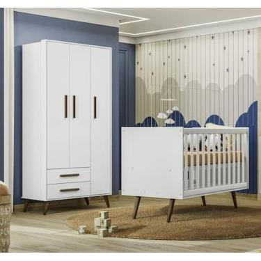 Imagem de Jogo De Quarto Bebê Com Berço 3820 e Roupeiro 3 Portas 3830 Branco Ace
