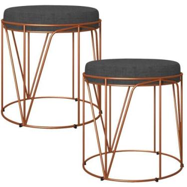 Imagem de Kit 02 Puffs Aramado Bronze Zaya L02 Linho Chumbo - BARROCARTE