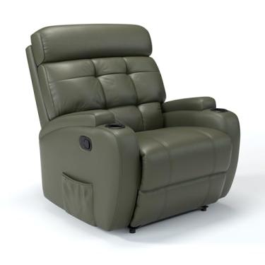 Imagem de Poltrona do Papai Reclinável Manual em Couro Bovino Modelo Florença Damie (Verde Militar)