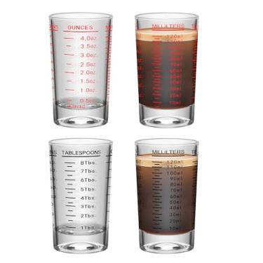 Imagem de Copo medidor de 4 peças, copo medidor de 118 ml, copo de café expresso, copo de líquido, copos redondos de shot, copos pequenos para vodca, uísque, tequila, expresso, licor (4, preto e vermelho)