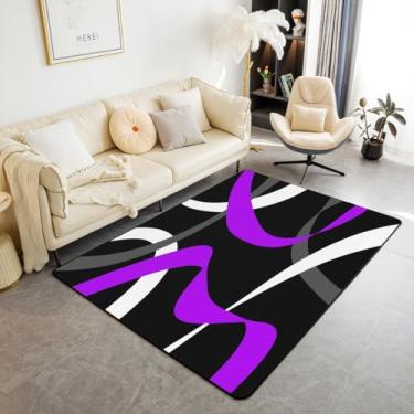 Imagem de Erosebridal Tapete cinza, preto, roxo, cinza, branco, listrado, abstrato, para ambientes internos, 1,88 m x 1,28 m, para adolescentes, meninas, adultos, homens, mulheres, listras, geométricas, tapete