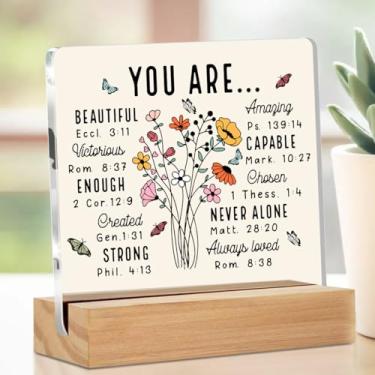 Imagem de Presentes cristãos para mulheres, citações inspiradoras, placa de decoração acrílica, presentes religiosos de aniversário para mãe, amigas, colega de trabalho, irmã, versículo bíblico, flores retrô