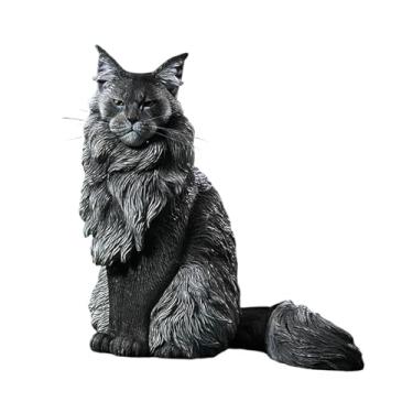 Imagem de FashionCha Estatueta de Gato Maine Coon, Ornamento de Gramado, Escultura de Resina, Estátua de Animal para Jardim, Sala de Jantar, Gramado, Estante de Livros, Style B, Tamanho real