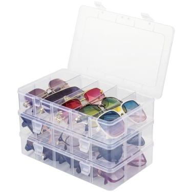 Imagem de NiHome Caixa organizadora de óculos com divisórias removíveis, estojo empilhável de 3 camadas comporta 18 pares, tampa flip-top à prova de poeira para óculos de sol, óculos de leitura, acessórios