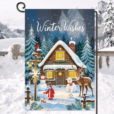 Imagem de Desejos de inverno bandeira de jardim de Natal dupla face urso polar rena inverno férias casa bandeira sazonal Natal decoração externa para quintal gramado pátio 30 x 45 centímetros