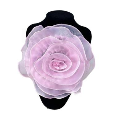 Imagem de Apliques de roupas multicamadas DIY 3D organza grande flor remendo vestido de noite broche acessórios roupas (27 cm, rosa)