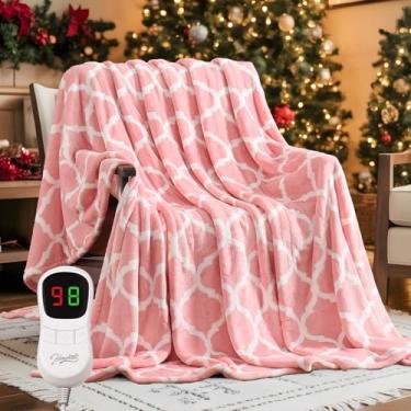 Imagem de Homemate Cobertor elétrico aquecido – 127 cm x 152 cm cobertor de aquecimento com 10 níveis de calor rápido 8 horas desligamento automático flanela macia aconchegante proteção superaquecida