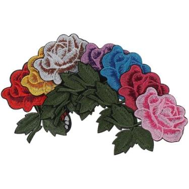 Imagem de Aplique de padrão de borboleta, ferro, rosa, flor, 22 peças, bordado, rosa, costurado