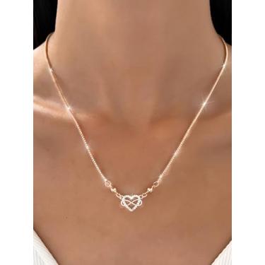 Imagem de Um colar requintado com pingente de zircônia cúbica de coração com símbolo do infinito de ouro, cobre, banhado a ouro 14K, acessório de joias modernas, uso diário feminino, o melhor presente para o
