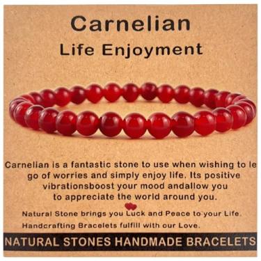 Imagem de Pulseira feminina de pedra preciosa de 6 mm feita à mão - joia de cristal de energia positiva e cura para alívio da ansiedade, equilíbrio de chakras, meditação. Presente significativo para ela, mãe