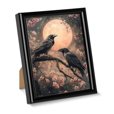 Imagem de Pôster de arte de parede Gothic Ravens Dark Academia Raven Moon Print Picture para decoração de mesa floral estética pintura emoldurada para decoração de mesa de parede doméstica 15 x 20 cm