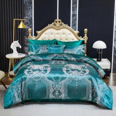 Imagem de Bedding_Dreamer Jogo de cama queen jacquard verde de cetim, 8 peças, vintage, neoclássico, floral, decoração de casa, edredom macio de hotel de luxo, cama sedosa em uma bolsa com 1 capa de almofada