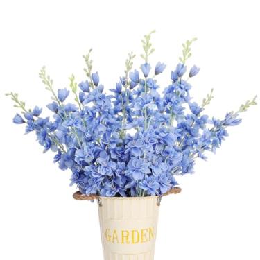 Imagem de Ovveroche 10 peças de flores artificiais Delphinium para decoração, 85 cm de haste longa, ramo de larkspur, flores falsas, azul claro, buquês de seda sintética para vaso alto, decoração de casa