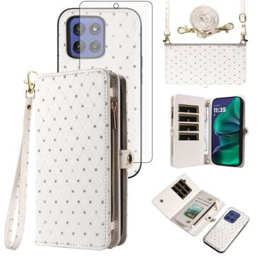 Imagem de Asuwish Capa de celular para Motorola Moto G Stylus 5G 2025 com zíper destacável carteira celular com protetor de tela brilhante alça transversal com glitter flip porta-cartão slot G5 mulheres homens