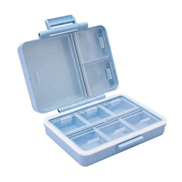 Imagem de Caixa organizadora de comprimidos de viagem com 9 compartimentos, pequena para bolsa, estojo de comprimidos para uso diário, portátil, à prova de umidade, suporte de vitaminas para medicamentos - azul