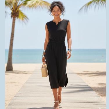 Imagem de Vestido Midi em Viscose com Gola V e Sem Manga Cereja Rosa-Feminino