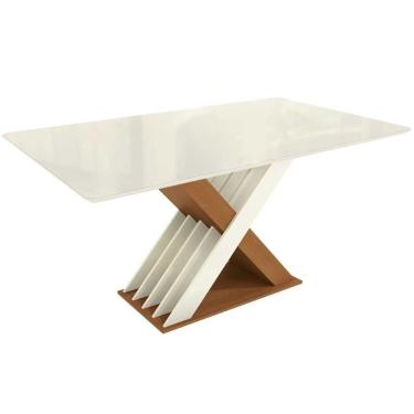 Imagem de Mesa Multiuso Cozinha Graviola C- Tampo Madeirado C- Vidro 160x90cm Canela-off White-vidro Off White - Kappesberg