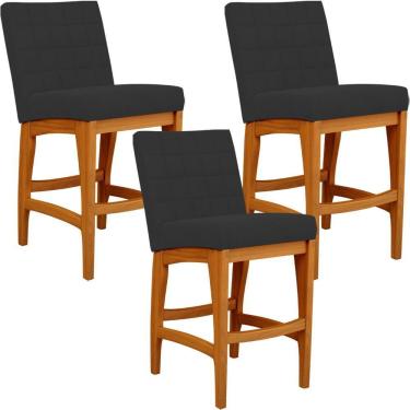 Imagem de Kit 03 Banquetas Baixa Cozinha Bancada L02 Preto