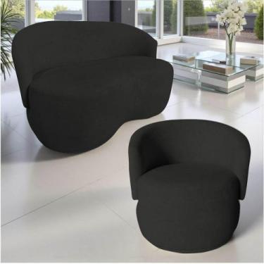 Imagem de Kit Namoradeira + Poltrona Decorativa Beatriz Orgânica Suede Preto - M