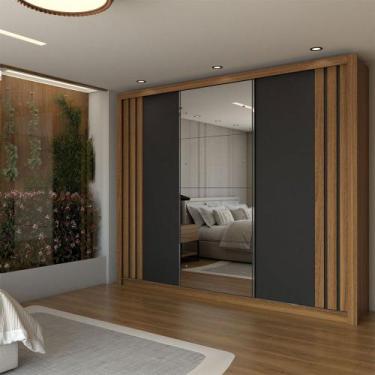 Imagem de Guarda-Roupa Casal Uruguai 3 Portas 2 Gavetas Flex com Espelho Preto P