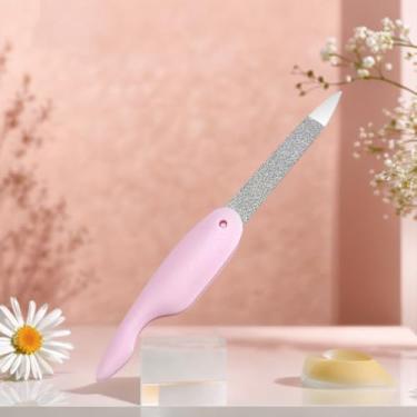 Imagem de Lixas de unha de aço inoxidável, jateamento de areia de dupla face, lixas de unha de espada com ponta pontiaguda, alça antiderrapante, conjunto de ferramentas de polimento de manicure (rosa)