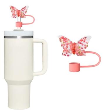 Imagem de Capa de canudo de borboleta vermelha para copo Stanley de 40 e 850 g, tampa de silicone de 10 mm para acessórios de copo Stanley, topo bonito para copos, tampa de tampa para tampas de ponta de canudos