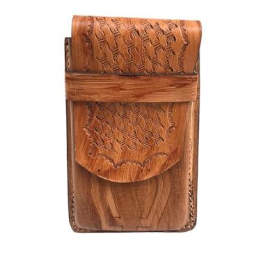 Imagem de Capa Para Celular De Couro Artesanal, Bainha com Design Texturizado, Disponível em Preto, Marrom, Havana e Natural Feito à Mão em Couro Legítimo (Natural)