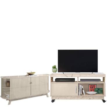 Imagem de Rack Bancada Artur Com Aparador Para Sala Buffet Mônaco Calacata Off White - Madetec