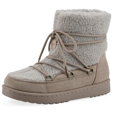Imagem de White Mountain Bota feminina Isador Faux Sherpa com cadarço, Bege escuro, 35