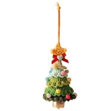 Imagem de Árvore de Natal de crochê, enfeites de árvore de Natal tricotados DIY com sino para decoração de casa, mesa central, peitoril da janela, quarto, sala de estar