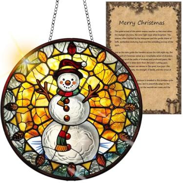 Imagem de Protetor solar de acrílico colorido, decoração de janela suspensa de Natal com design de vitral impresso, apanhador de sol, arte de parede de arco-íris, ornamentos de Natal para uso interno e externo