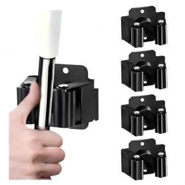 Imagem de 4 peças de suporte de parede para esfregão e vassoura, organizador de esfregão de parede com parafusos e âncoras para garagem, lavanderia, cozinha, armário para organizar ferramentas de limpeza