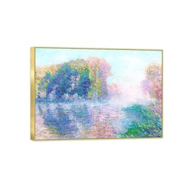 Imagem de BMZFYBS Imagem de arte de parede de paisagem - impressões em tela vintage - Rio no outono - pintura com moldura dourada para sala de estar decoração de casa de fazenda 90 x 125 cm 35 x 49 pol